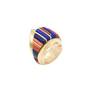 Gold ring with multi stone inlay