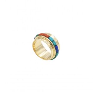 Gold with turquoise & coral ring
