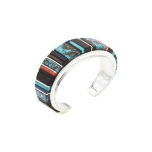 Sterling silver bracelet with multi stone inlay