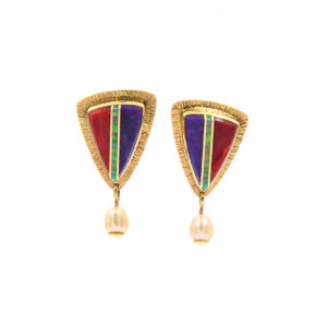 14K Gold Inlaid Earrings by Duane Maktima
