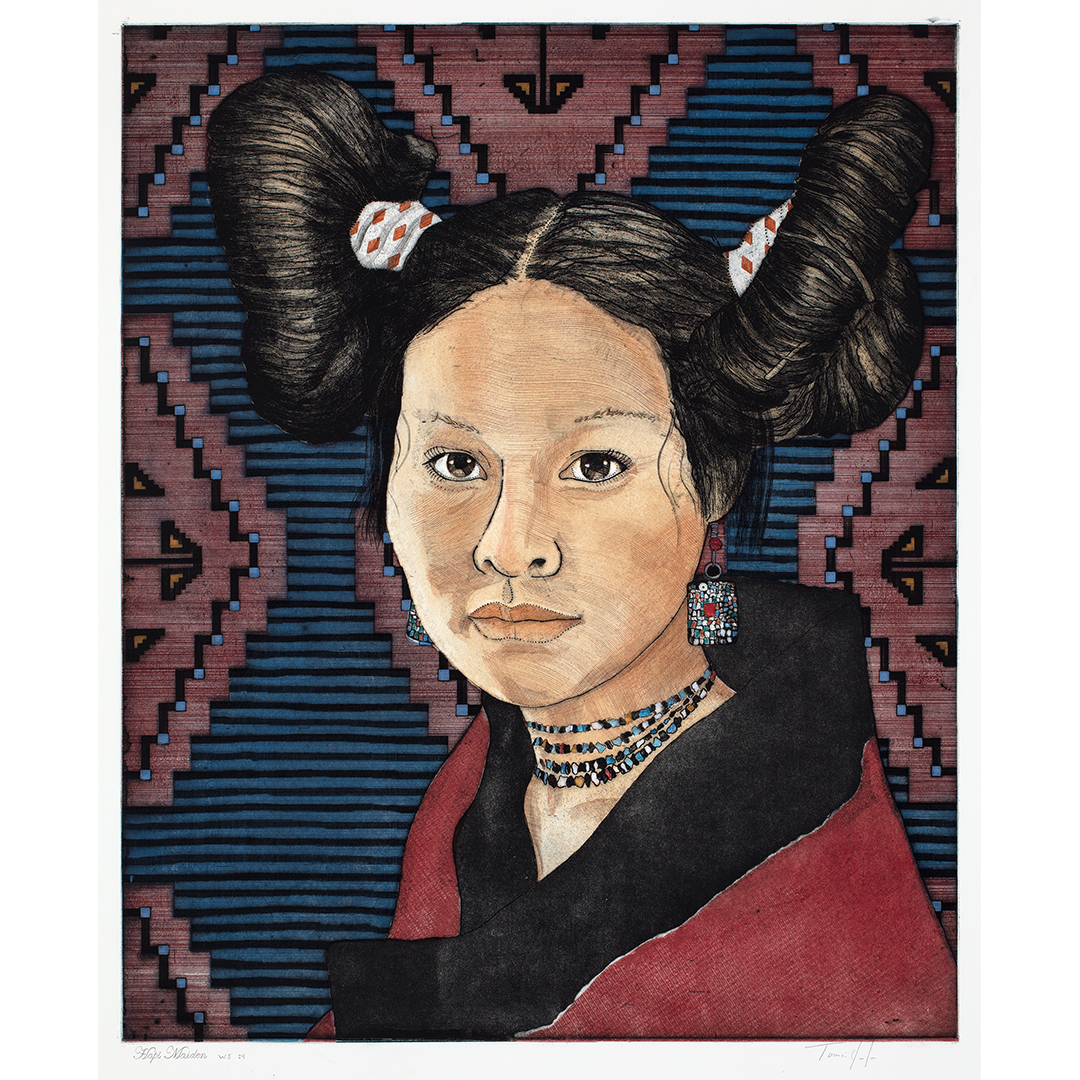 Hopi Maiden, a color intaglio print by Tomas Lasansky
