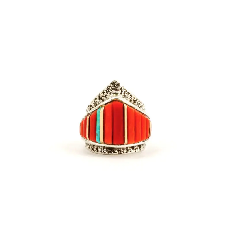 Charles Loloma Sterling Silver Tufa cast Inlaid Ring
