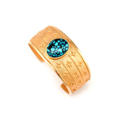 Harvey Begay 14K Tufa Cast Turquoise Bracelet