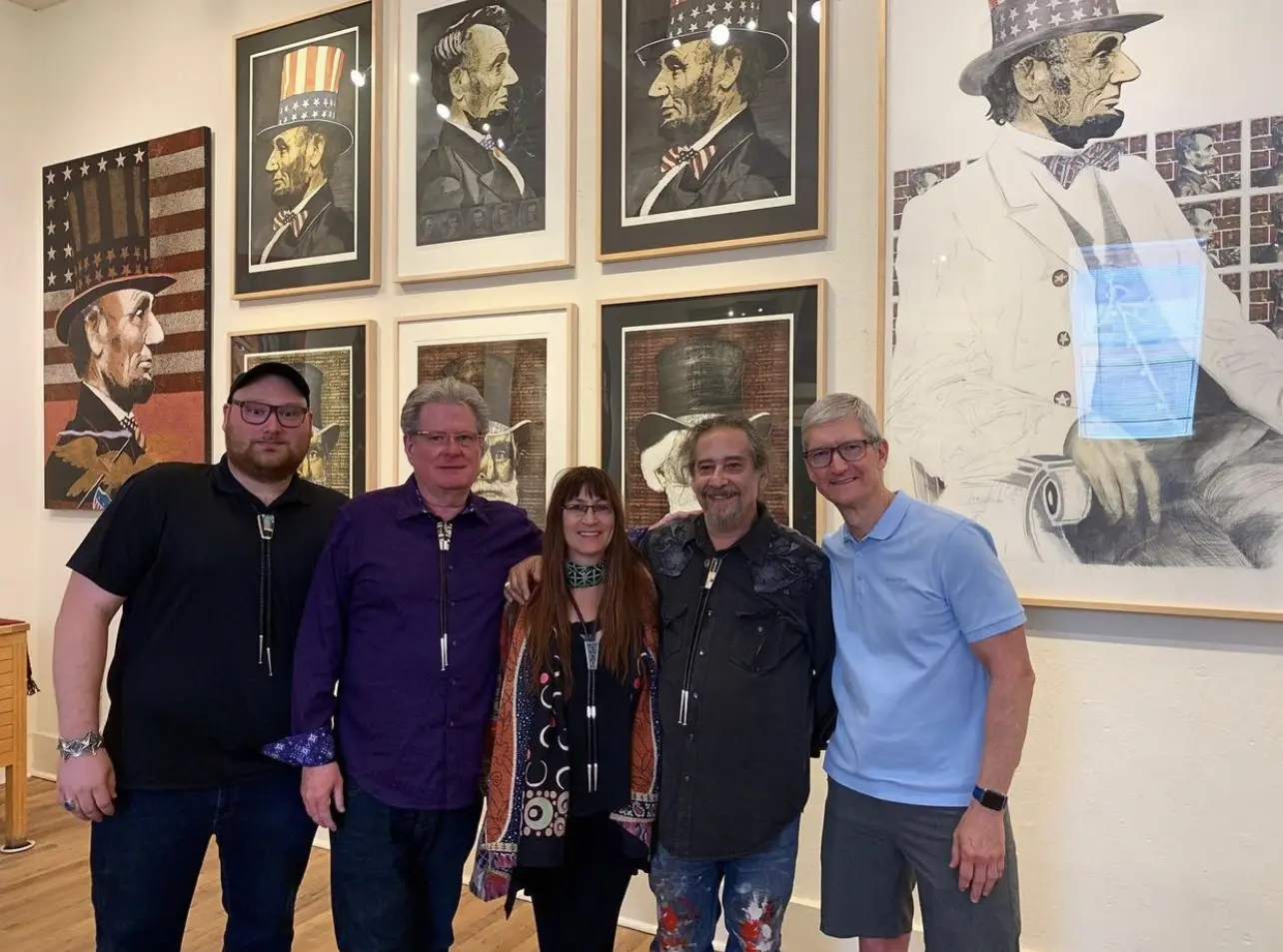 Michael Faust, William Faust II, Charlie Lasansky, Tomas Lasansky, and Tim Cook at Indian Market 2019, Faust Gallery Santa Fe