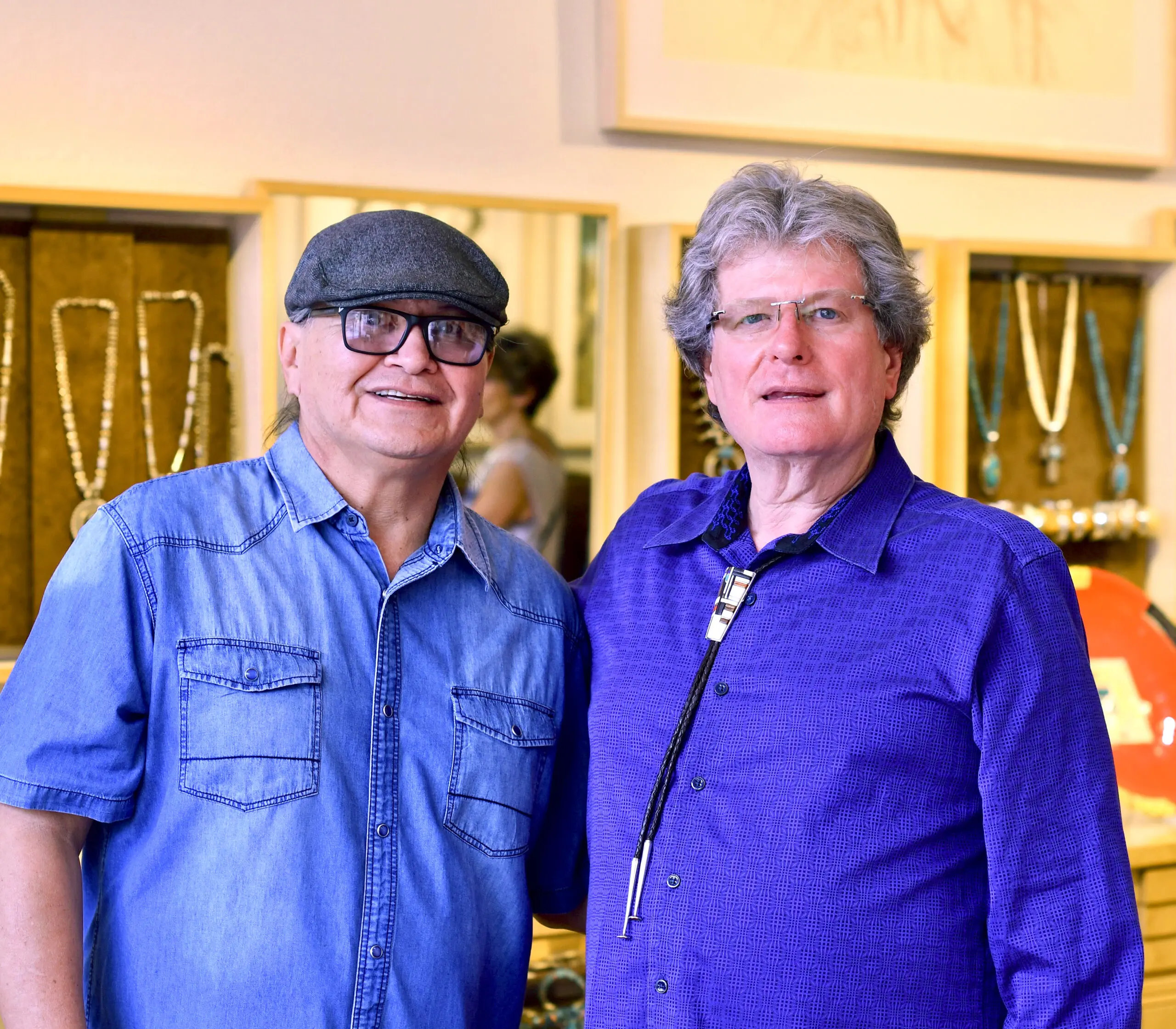 Navajo master jeweler Ric Charlie with gallerist Bill Faust at Faust Gallery