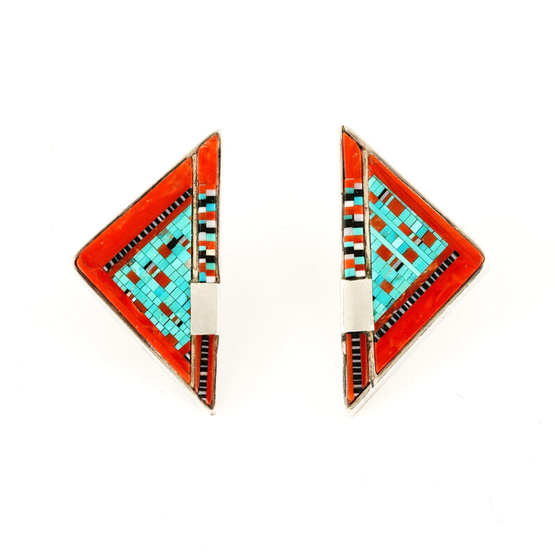 Carl and Irene Clark Silver Micro-Inlaid Earrings