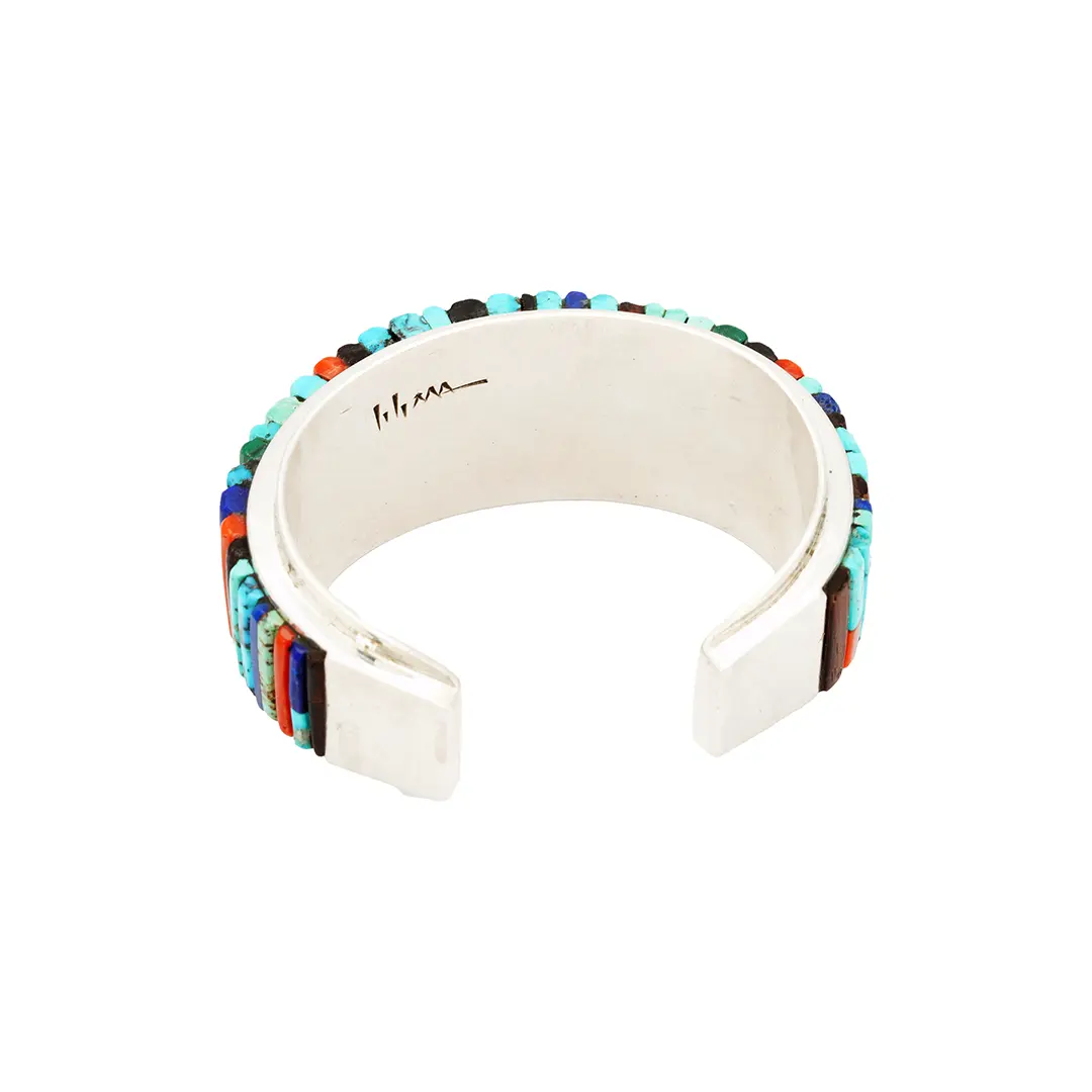 Charles Loloma Student Vintage Native American Navajo Turquoise Inlay Sterling Silver Bracelet
