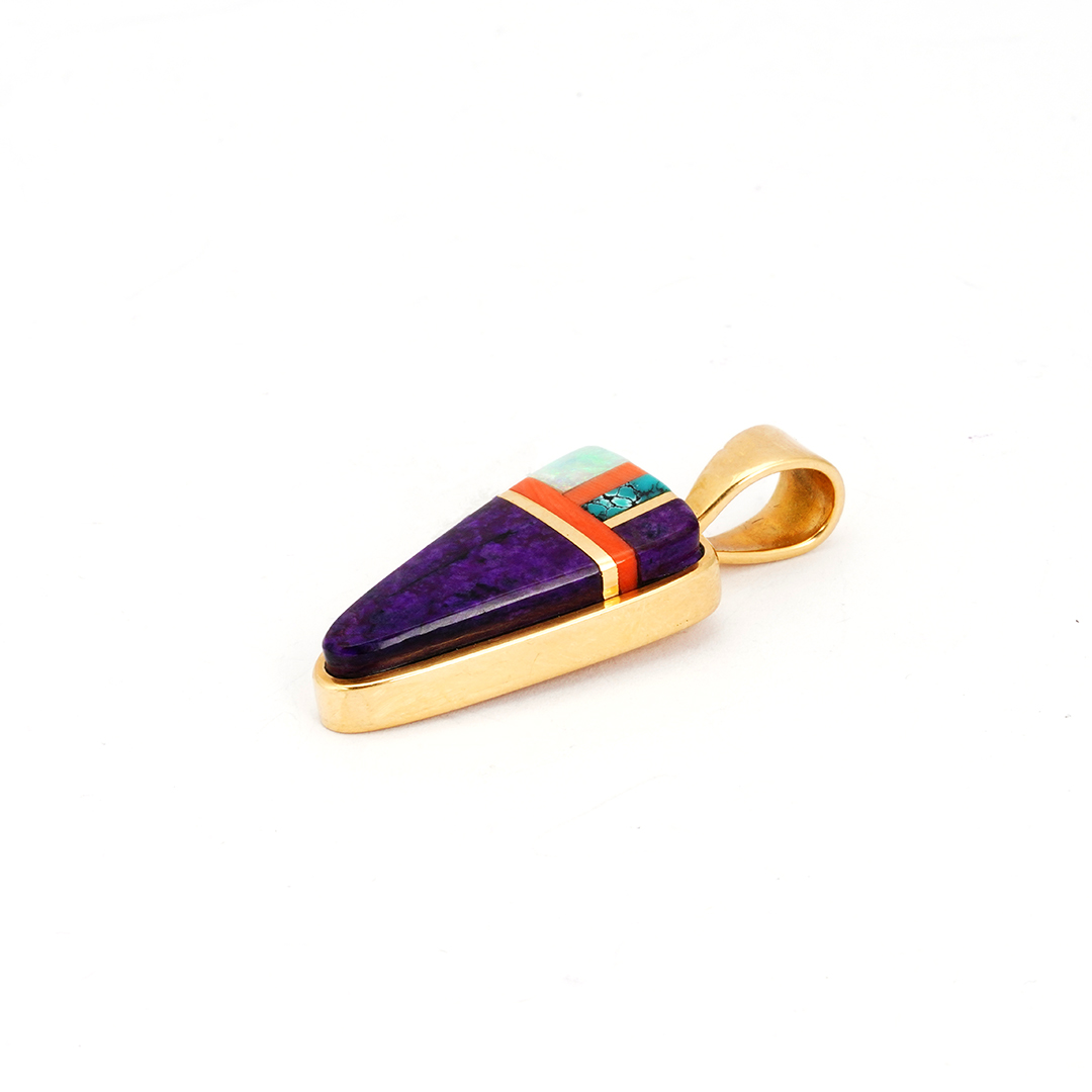 Sonwai pendant in 18-karat gold with multi-stone inlay