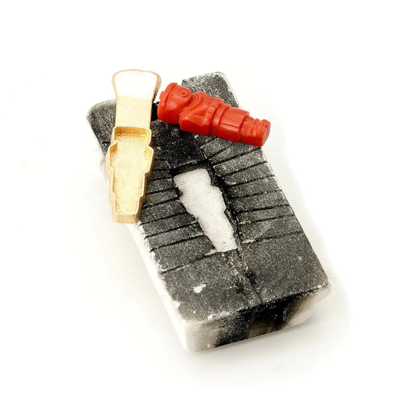 18k gold tufa-cast ring with hand-carved Hopi Kachina in Mediterranean coral by Charles Supplee