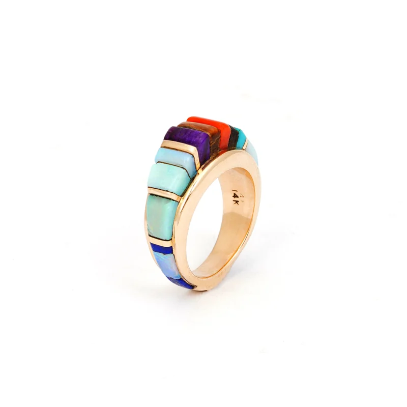 Sonwai (Nequatewa, Verma) 14k Gold Ring With Inlay