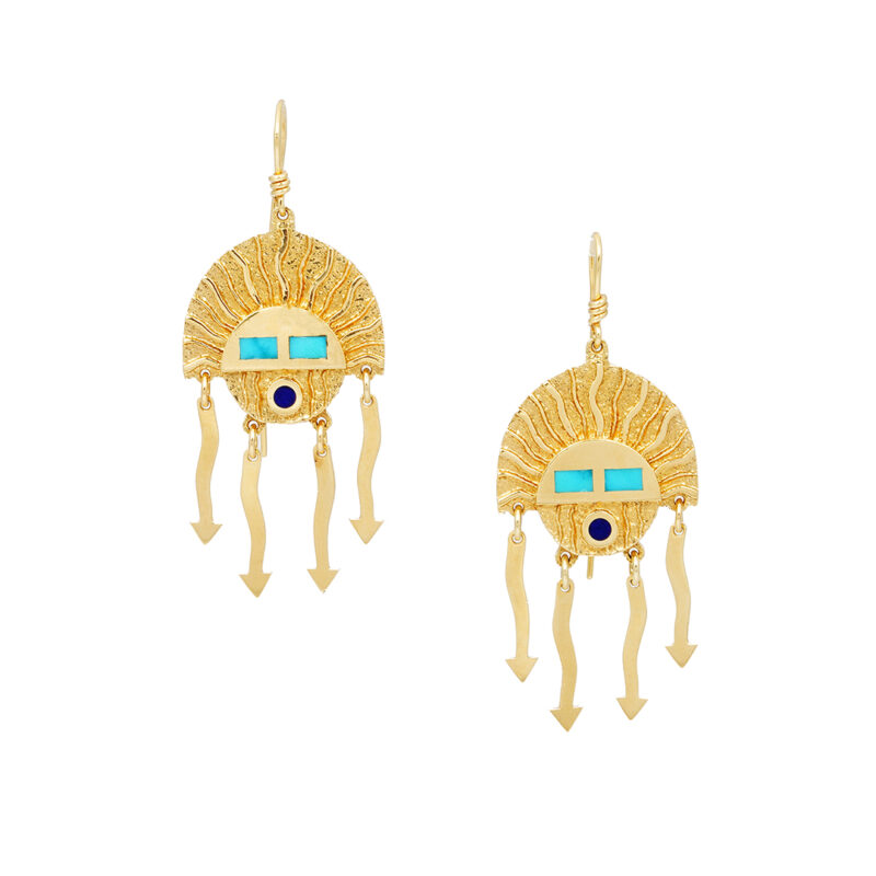 Charlie, Ric 18K Gold Navajo Yei Earrings
