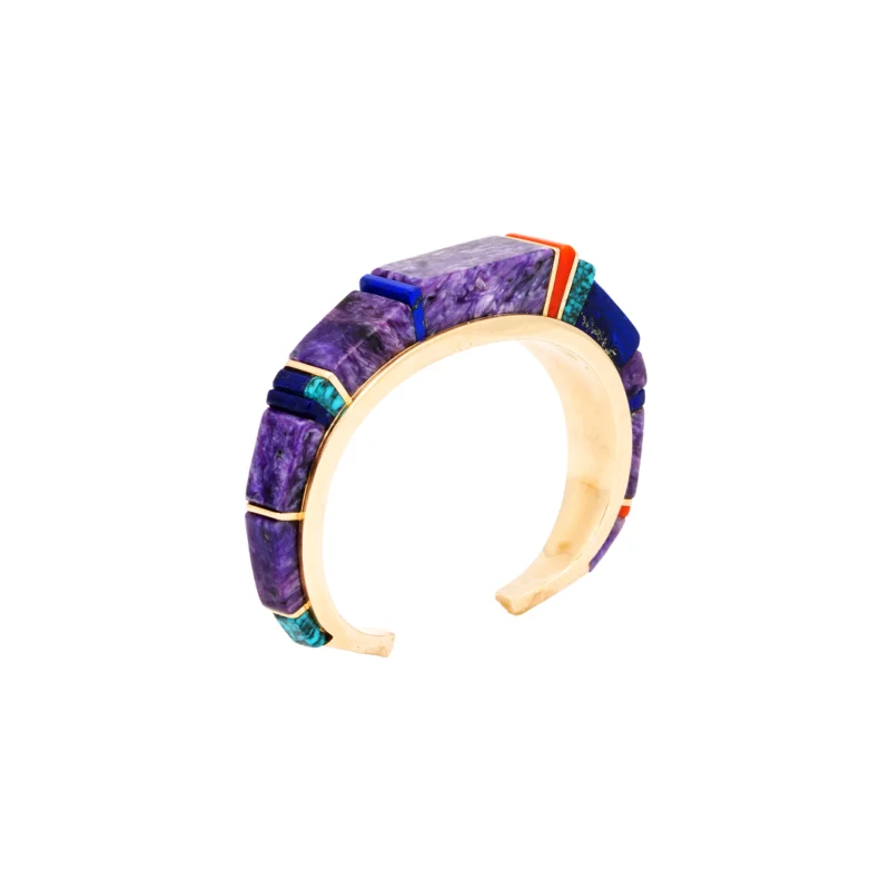 Charles Loloma 14K Gold Charoite Inlaid Bracelet