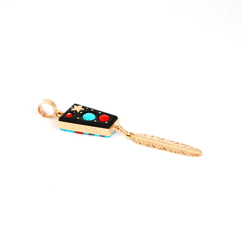 Boyd Tsosie 14k Gold Inlay Pendant with Feather