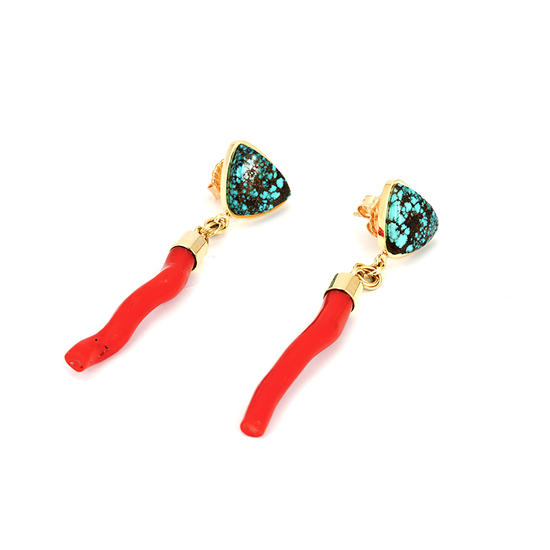 Supplee, Don 18k Gold Coral and Turquoise Earrings