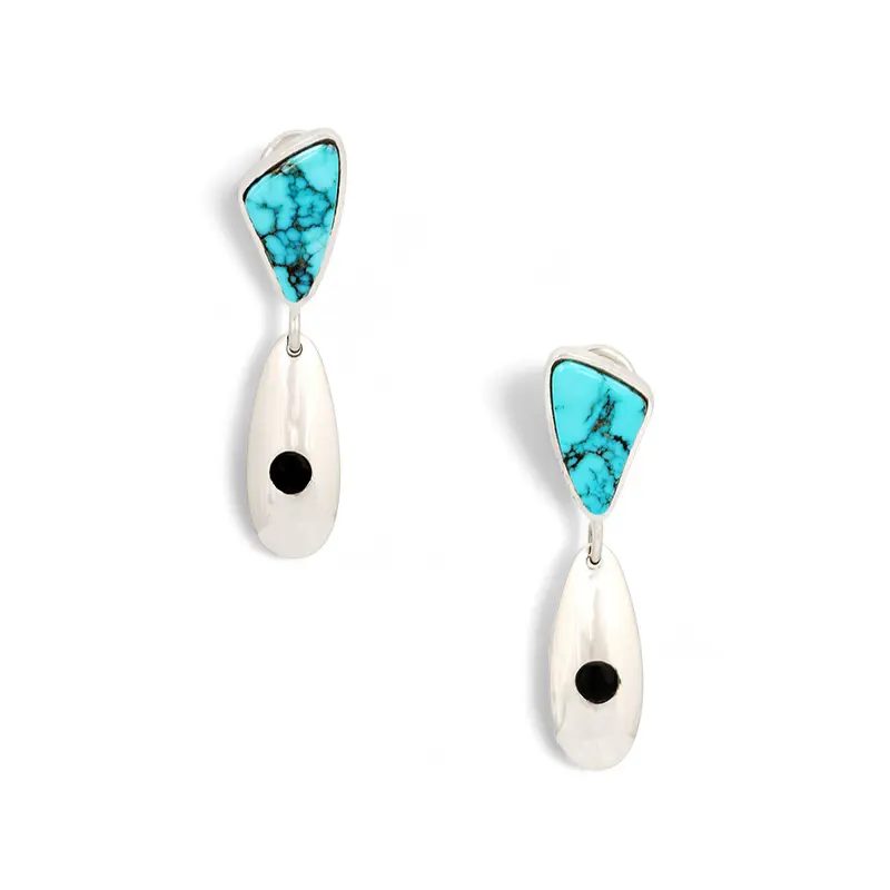 Little James, Sterling Silver Dangle Earrings With Turquoise and Black Jade