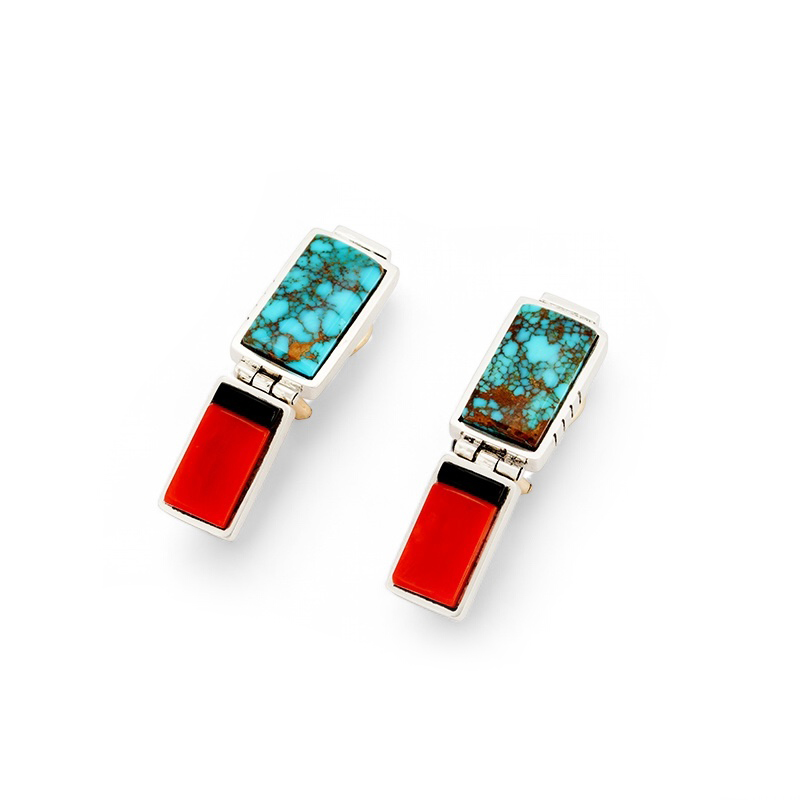 Little, James Sterling Silver Red Mountain Inlaid Earrings
