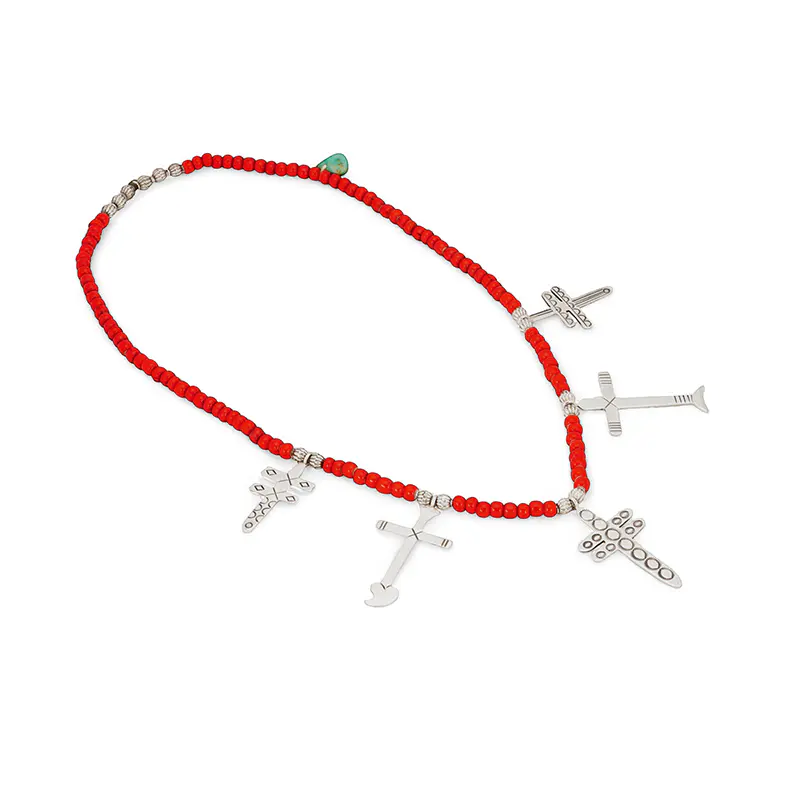 Romero, Mike Bird Trade Bead and Sterling Silver Stylized Dragonfly Necklace