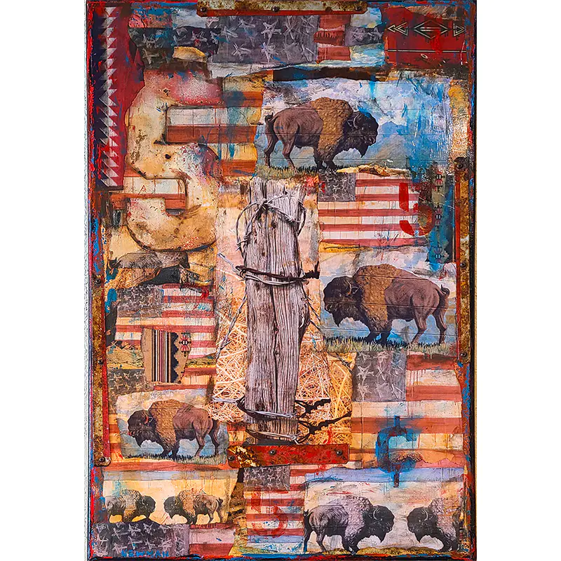 Newman, Dave "Bison & Flag" Mixed Media Painting