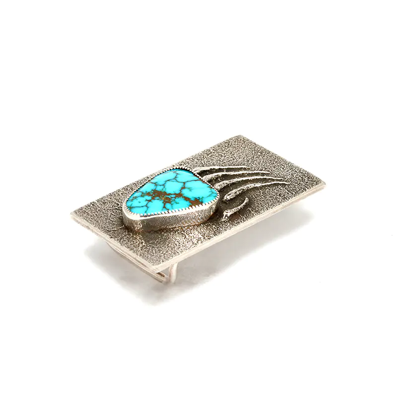 Horse, Michael Sterling Silver Bear Claw Belt Buckle With Turquoise