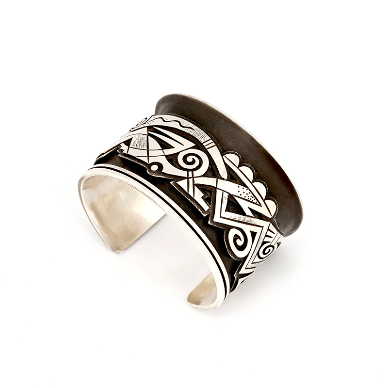Kobotie, Micheal Sterling Silver Hopi Overlay Bracelet