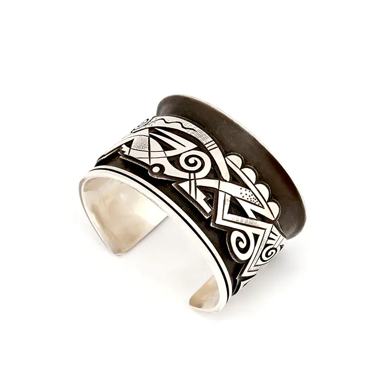 Kobotie, Micheal Sterling Silver Hopi Overlay Bracelet