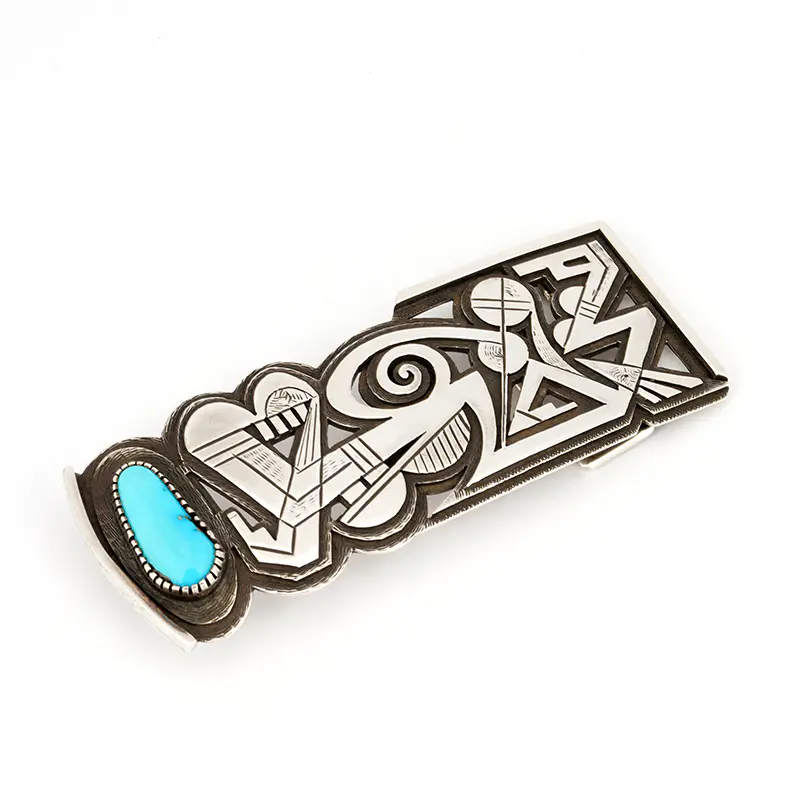 Kobotie, Michael Sterling Silver Belt Buckle With Turquoise
