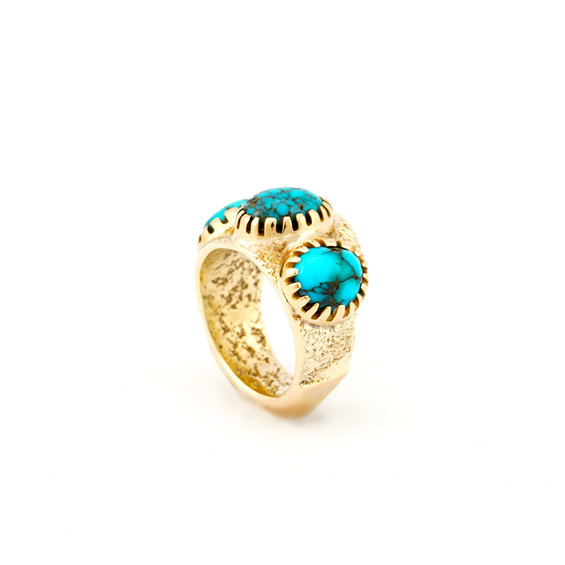 Loloma, Charles Gold Tufa Cast Ring With Turquoise