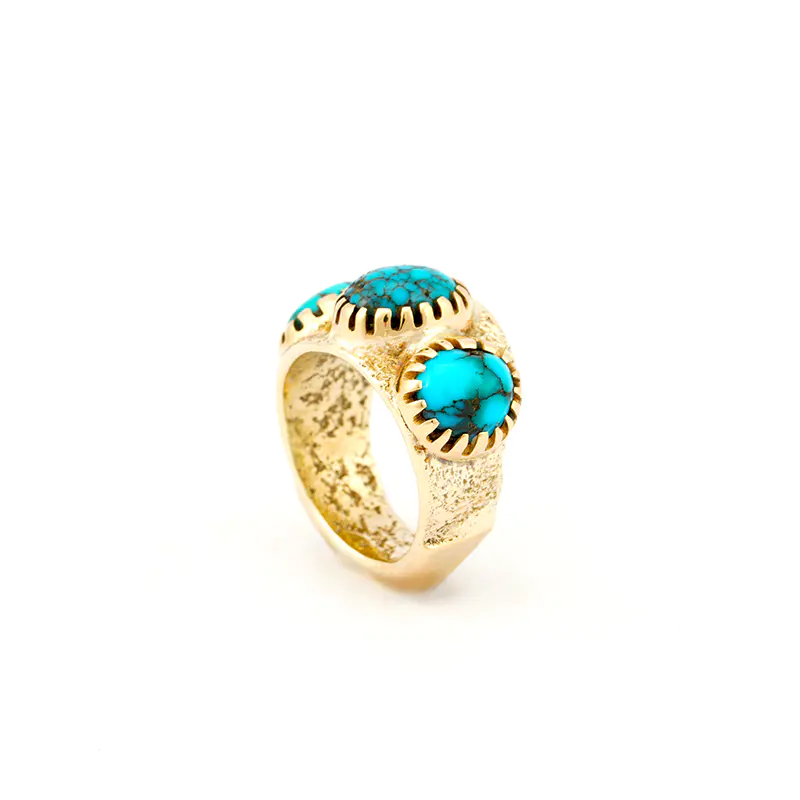 Loloma, Charles Gold Tufa Cast Ring With Turquoise