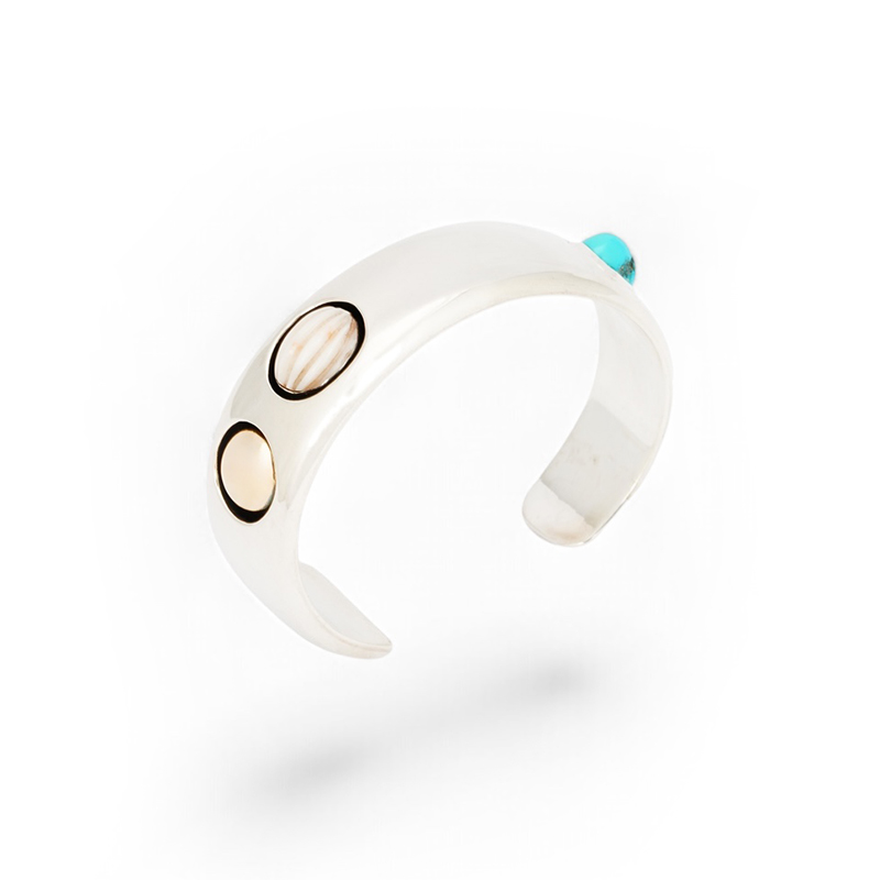Rawdin, Kim 18K Dome, Sterling Silver Bracelet With Lone Mountain and Angle Skin Coral