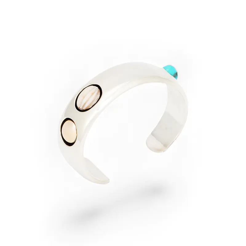 Rawdin, Kim 18K Dome, Sterling Silver Bracelet With Lone Mountain and Angle Skin Coral