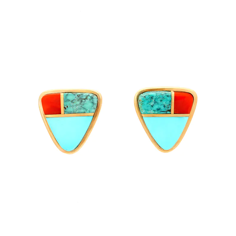 Sonwai (Verma Nequatewa) 18K Gold Shield Inlaid Earrings