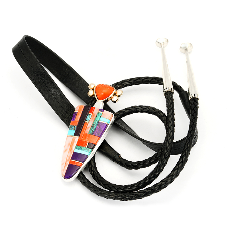 Sonwai (Verma Nequatewa) Sterling Silver and Gold Inlaid Bolotie