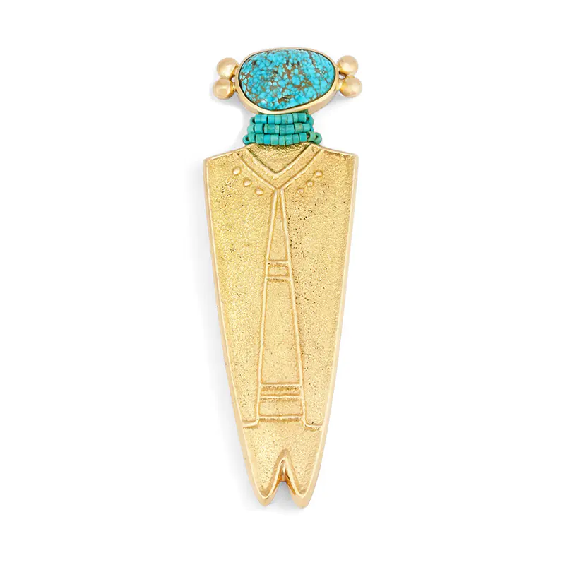 Sonwai (Verma Nequatewa) 18K Gold Figure Pendant With Turquoise and Inlay