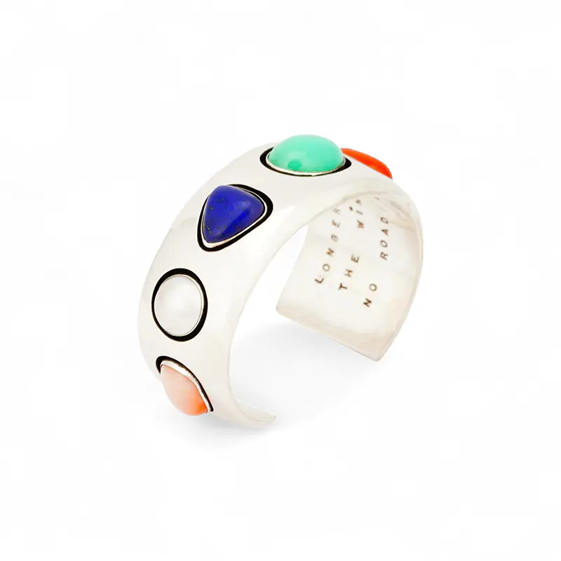 Rawdin, Kim Sterling Silver Bracelet Set With Coral, Chrysoprase, Chalcedony And Lapis