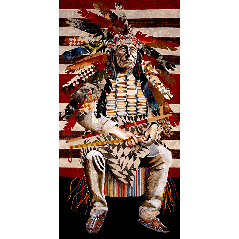 Lasansky, Tomas Mixed Media Painting "American Dignity with Peace Pipe"