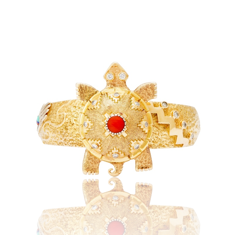 Monongya, Jesse 18K Gold Turtle Bracelet With Diamonds and Inlay
