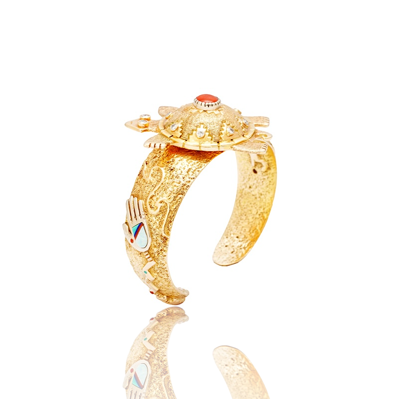 Monongya, Jesse 18K Gold Turtle Bracelet With Diamonds and Inlay — view 2