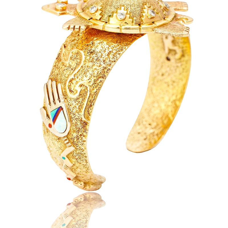Monongya, Jesse 18K Gold Turtle Bracelet With Diamonds and Inlay — view 4