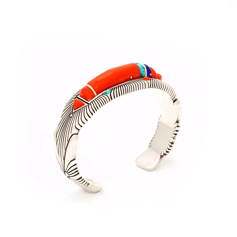 Yazzie, Raymond Sterling Silver Coral Bracelet With Inlay