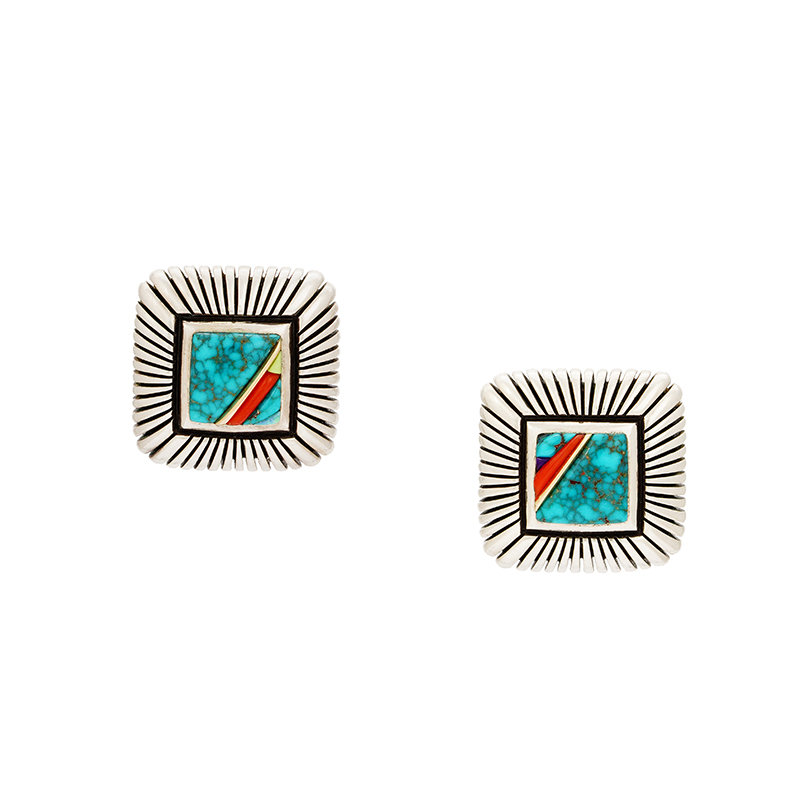 Yazzie, Raymond Sterling Silver Inlaid Earrings