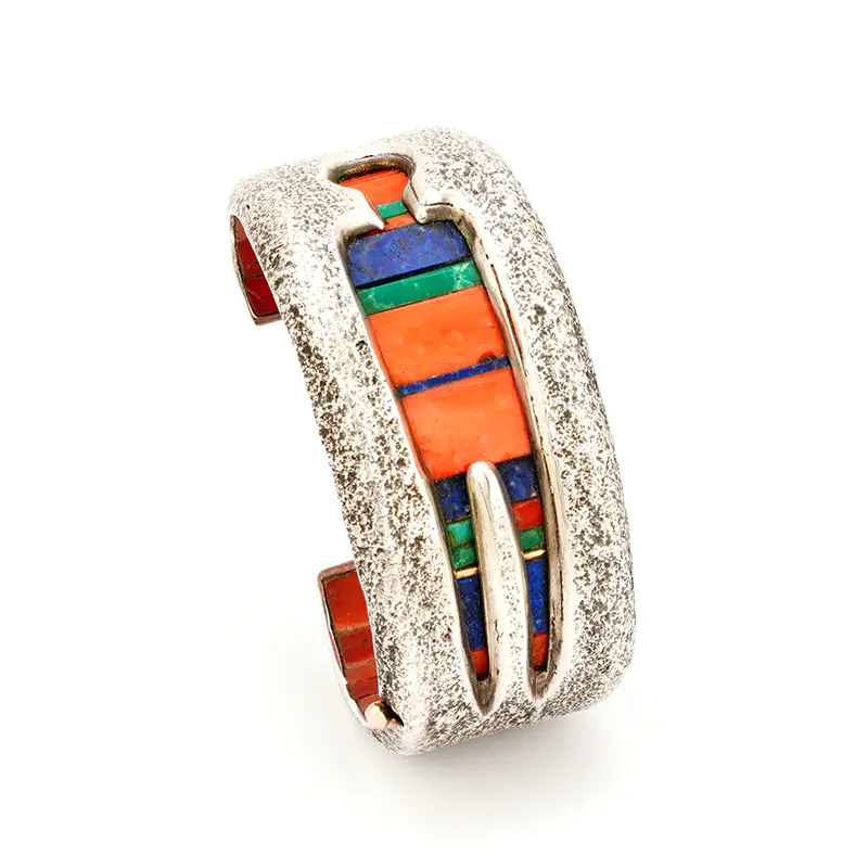 Loloma, Charles Sterling Silver Inside Inlaid Figure Bracelet