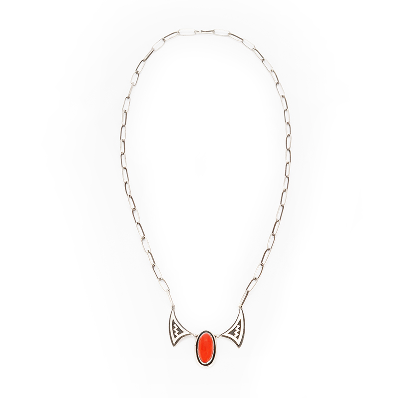Kabotie, Michael Sterling Silver Chain Necklace With Coral