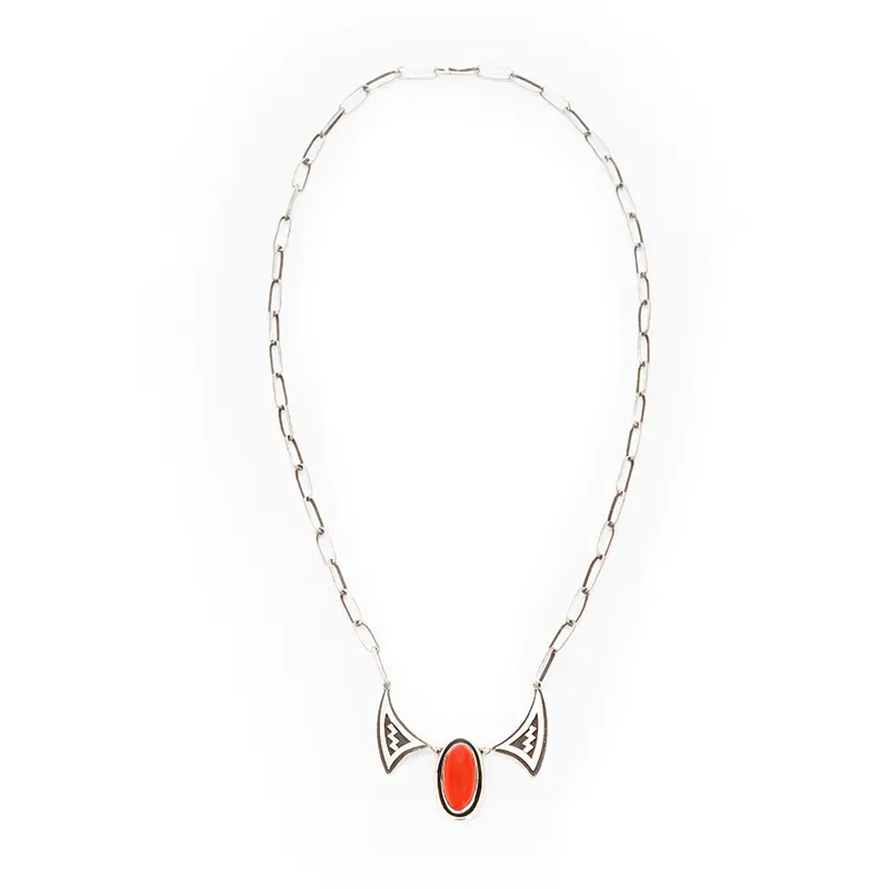 Kabotie, Michael Sterling Silver Chain Necklace With Coral