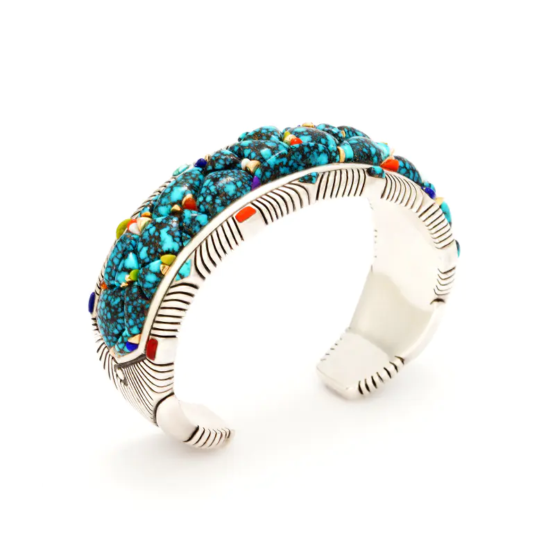Yazzie, Raymond Sterling Silver Lander Blue Turquoise Inalid Bracelet