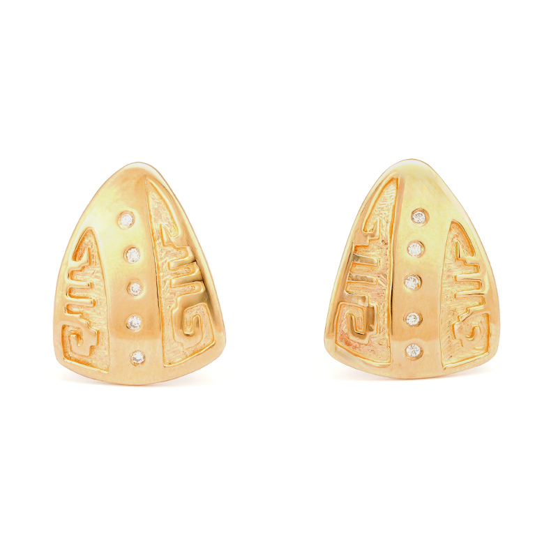 Huntinghorse, Dina 14K Gold Shield Earrings With Diamonds