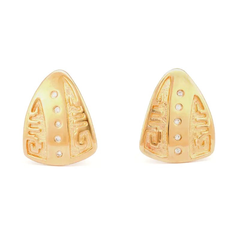 Huntinghorse, Dina 14K Gold Shield Earrings With Diamonds