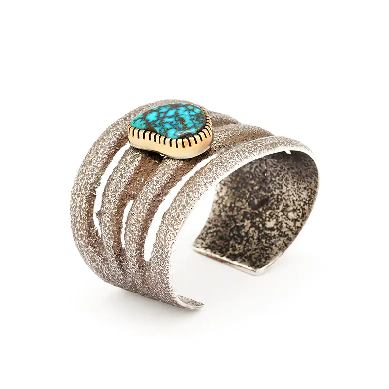 Loloma, Charles Sterling Silver Tufa Cast Split Band Bracelet With Turquoise