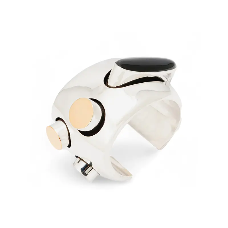 Rawdin, Kim Sterling Silver Sculptural Bracelet with Gold Accents