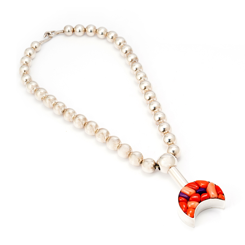 Rawdin, Kim Sterling Silver Necklace Style Naja With Coral And Sugilite