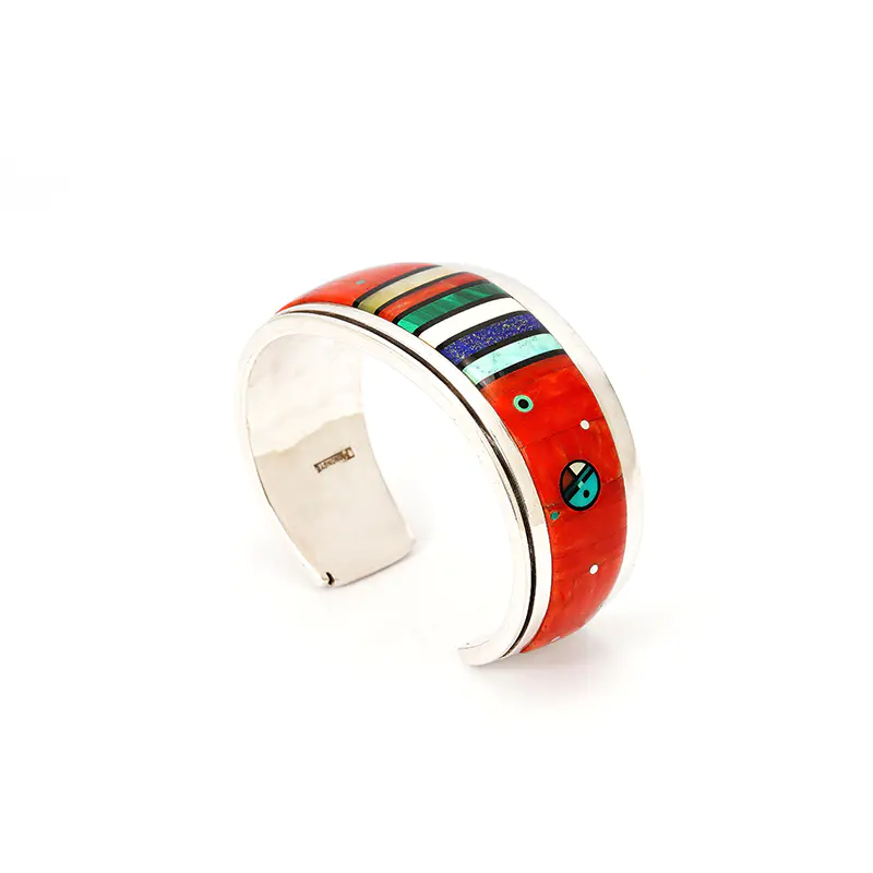 Monongya, Jesse Narrow Sterling Silver Bracelet With Inlay